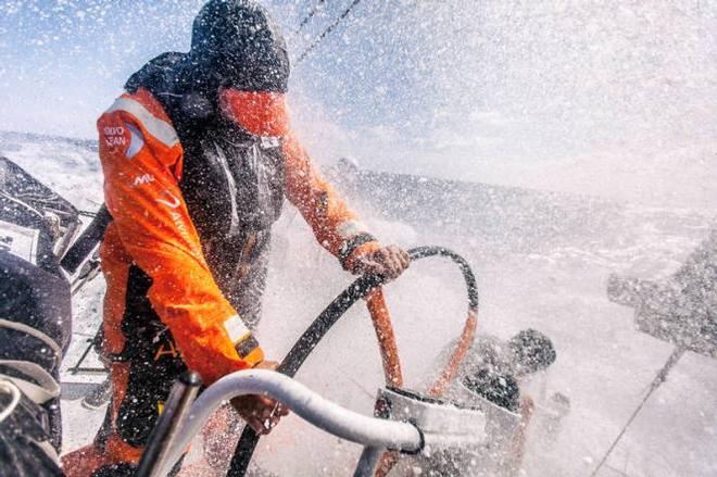 Onboard Team Alvimedica - Ryan Houston lowers his head to keep a wall of water from his eyes - Leg five to Itajai - Volvo Ocean Race 2015 ©  Amory Ross / Team Alvimedica